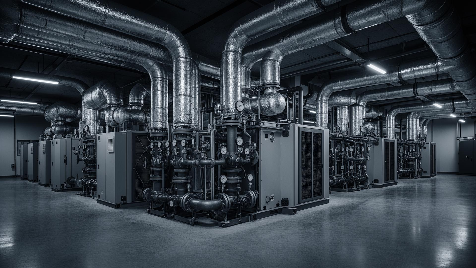 Industrial cooling and chiller plant in a modern data center